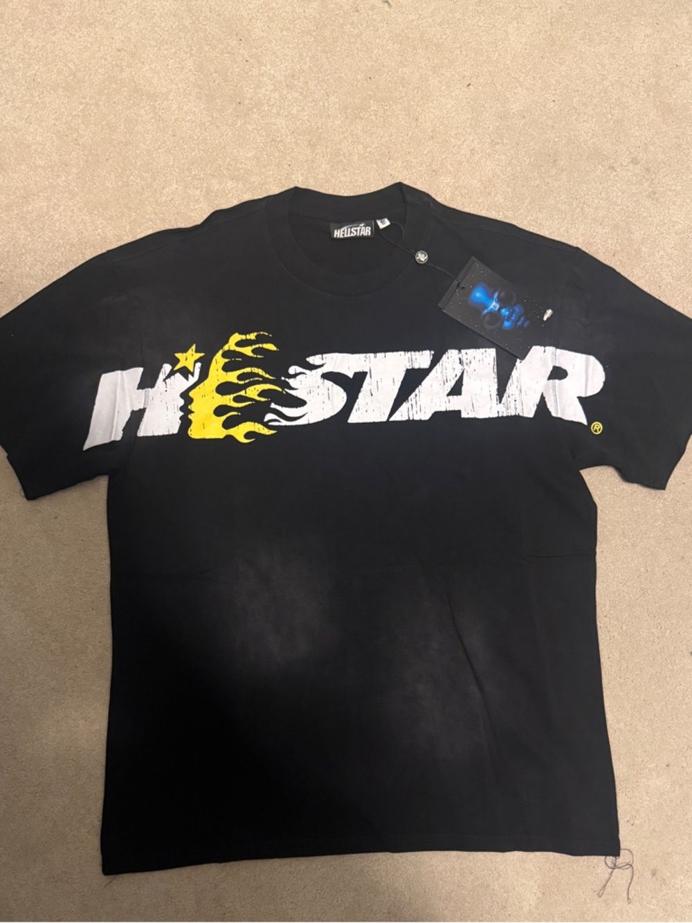 HeliStar Black Short-Sleeve Logo Tee with Yellow Flame